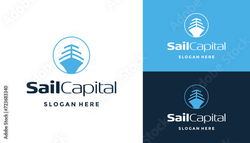 Circular Sailboat Ship For Sailors Travel Logo Design