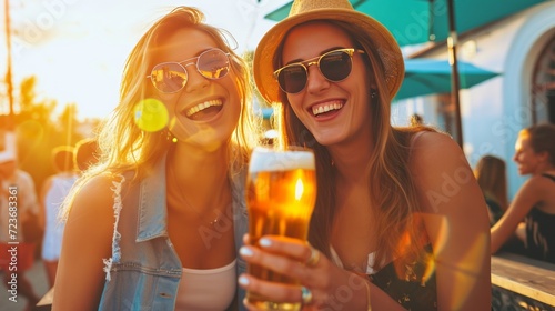 Sunset Cheers: Friends Enjoying Beer Outdoors