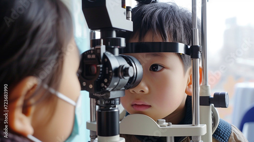 Children's eye examination in clinic