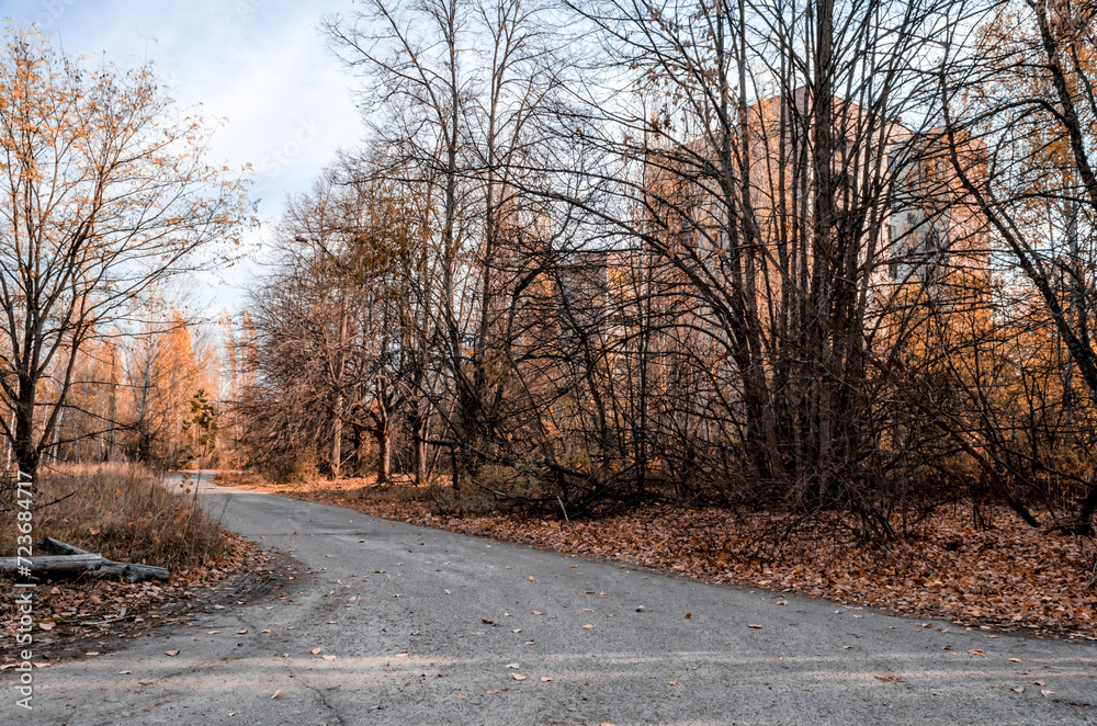 street and houses of the abandoned city of Chernobyl street and houses of the abandoned city of Chernobyl