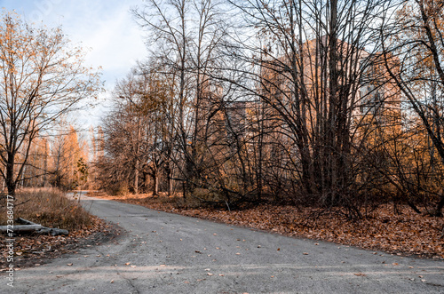 street and houses of the abandoned city of Chernobyl
