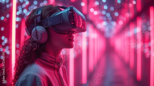 Expérience de réalité virtuelle avec éclairage néon futuriste © jp