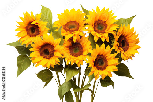 Bright yellow sunflowers in full bloom, cut out photo