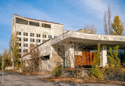old abandoned hotel in the empty city of Chernobyl without people
