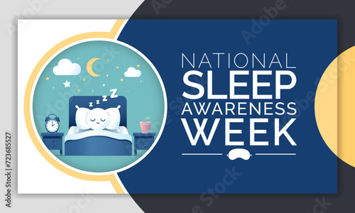 Sleep awareness Week is an annual event celebrated each year in March. This is an opportunity to stop and think about your sleeping habits, consider how much they impact your well-being. Vector art