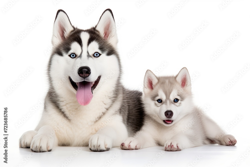 family of cute husky dogs