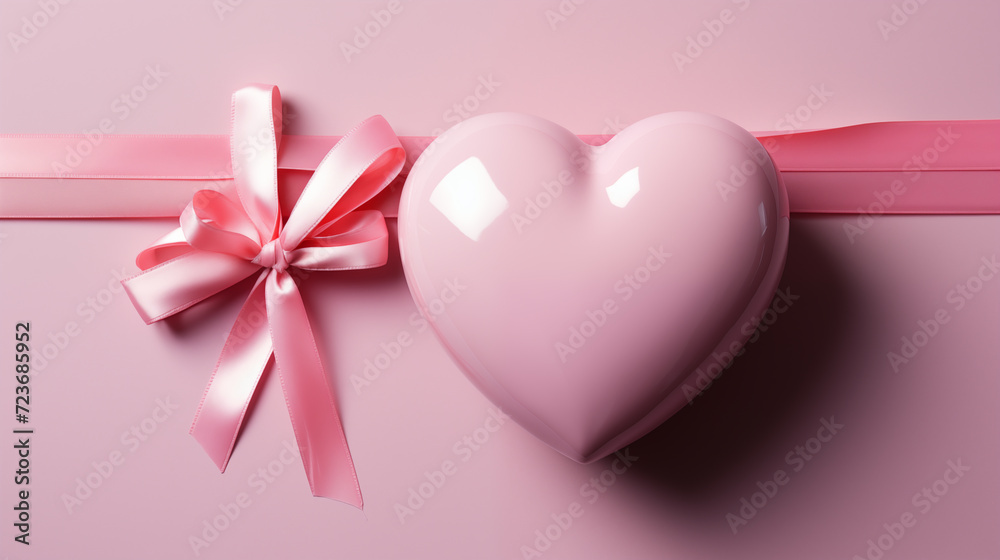 Heart and ribbon on pink background