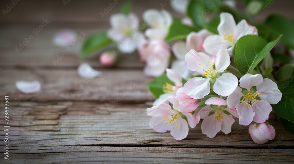 Spring apple blossoms flowering branch on wooden background Spring apple blossoms flowering branch on wooden background