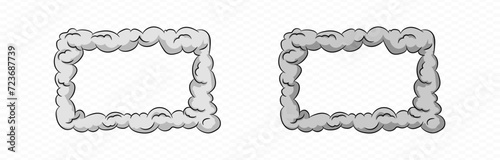 Smoke cartoon vector picture frame . Comic smoke dust border