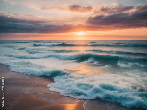 Beautiful Sunset at the Sea - Ocean view at sunrise - Awesome Waves, Majestic Seascape