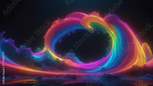 Abstract colorful 3d neon line waves isolated on dark, 8k, wallpaper