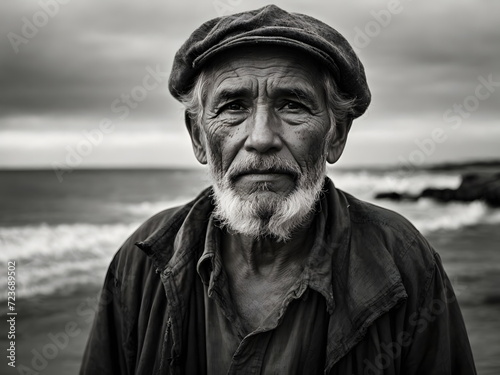 Old fisherman at the sea