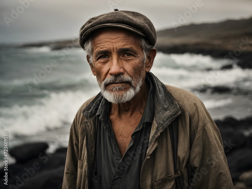 Old fisherman at the sea