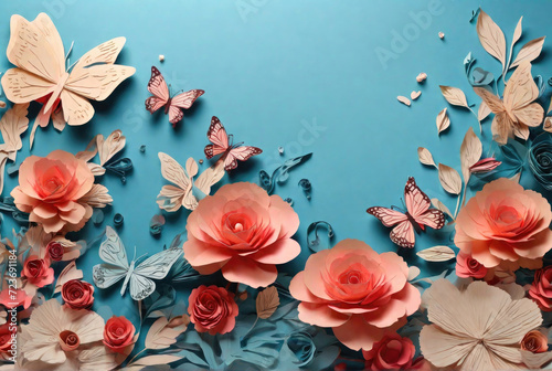 Flowers and butterflies made of paper