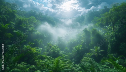 Amazonian Jungle in Foggy Morning Generative AI © BIPUL