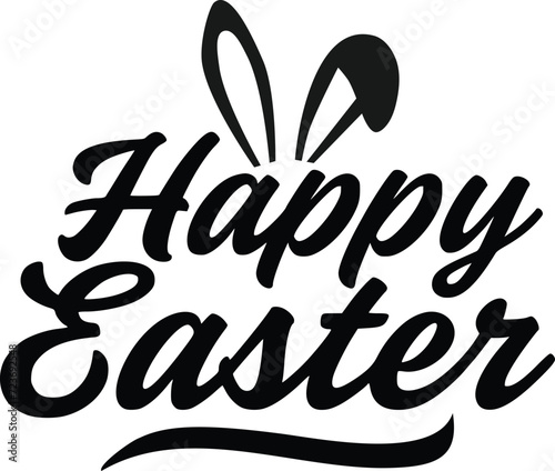 Happy easter black lettering decorated by Bunny ears. ZIP file contains EPS, JPEG and PNG formats