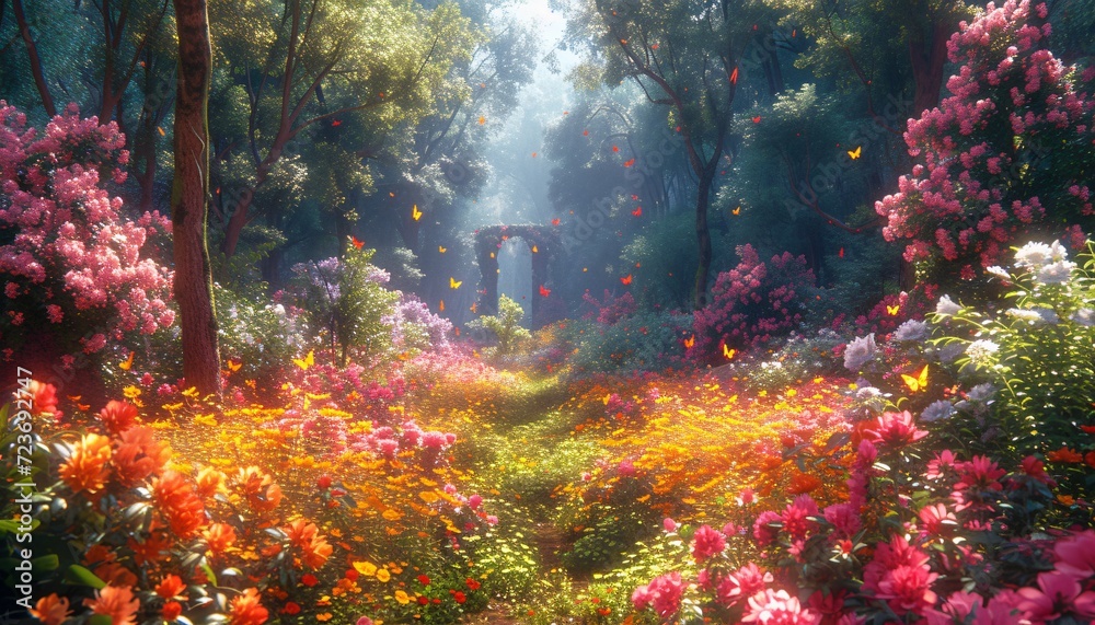 Flower Power: A Colorful Walk in the Woods Generative AI
