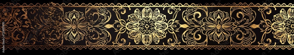 Gold and Black Metal Screen With Intricate Designs