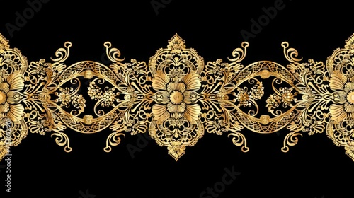 Gold and Black Background With Floral Design