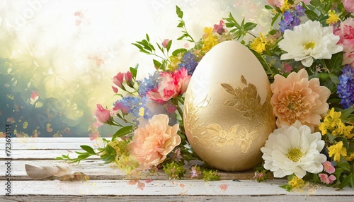 Uovo di Pasqua con decorazioni floreali  photo
