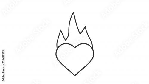 Passion line animation. Animated flaming heart icon. Affection and desire. Passion loveheart. Valentines day. Black illustration on white background. HD video with alpha channel. Motion graphic photo