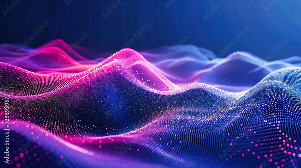 Fototapeta premium Abstract digital wave pattern, futuristic blue dot network, modern technology design for music and science concepts