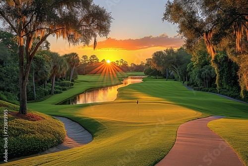 Sunset Golf: A Serene Evening on the Course Generative AI