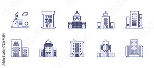 Building line icon set. Editable stroke. Vector illustration. Containing city hall, building, buildings, nursing home, city building, building automation, empire state building.
