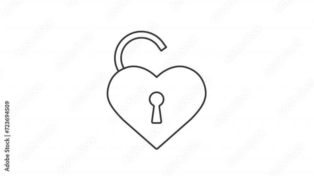 Animated love lock icon. Secure love line animation. Padlock in form of heart. Saint Valentines day. Black illustration on white background. HD video with alpha channel. Motion graphic Animated love lock icon. Secure love line animation. Padlock in form of heart. Saint Valentines day. Black illustration on white background. HD video with alpha channel. Motion graphic
