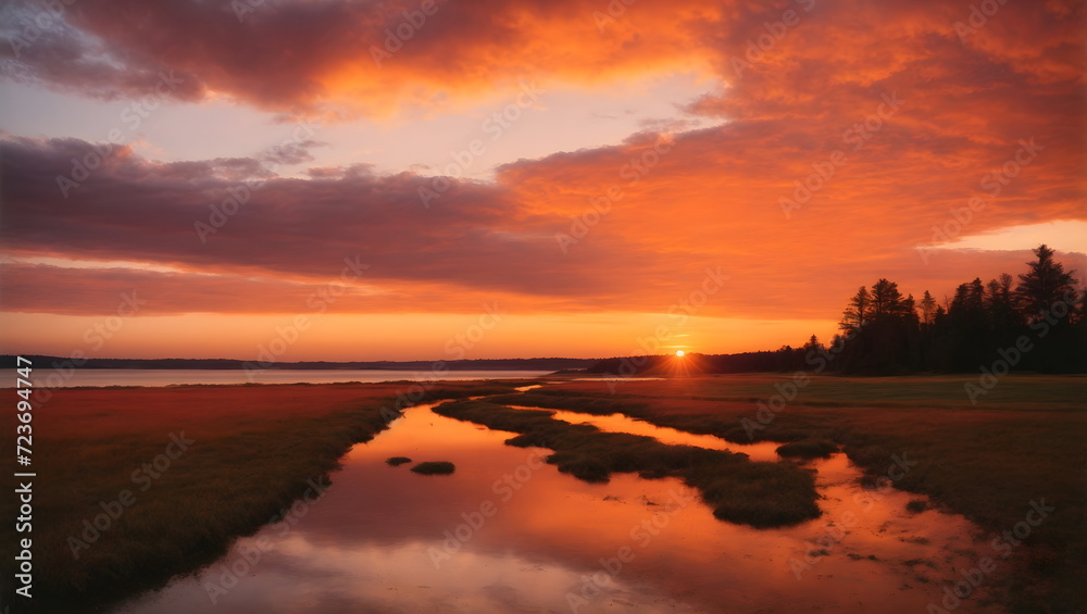 Obraz premium Sunset reflections landscape illustration