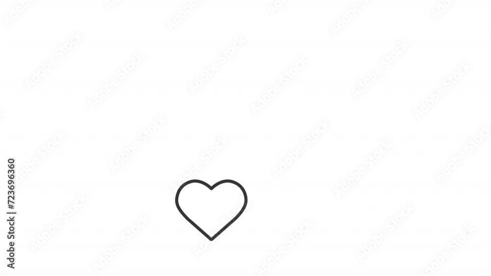 Animated floating hearts icon. Love feelings line animation. Social media likes. Valentine's related symbols. Black illustration on white background. HD video with alpha channel. Motion graphic