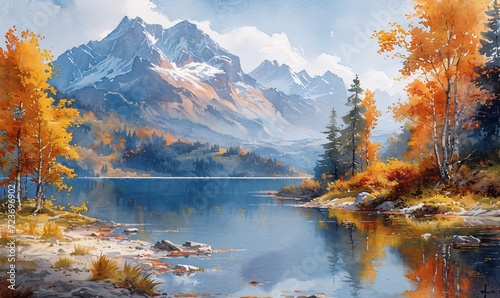 Autumn's Embrace: A Mountainous Scenery with a Touch of Fall Foliage Generative AI
