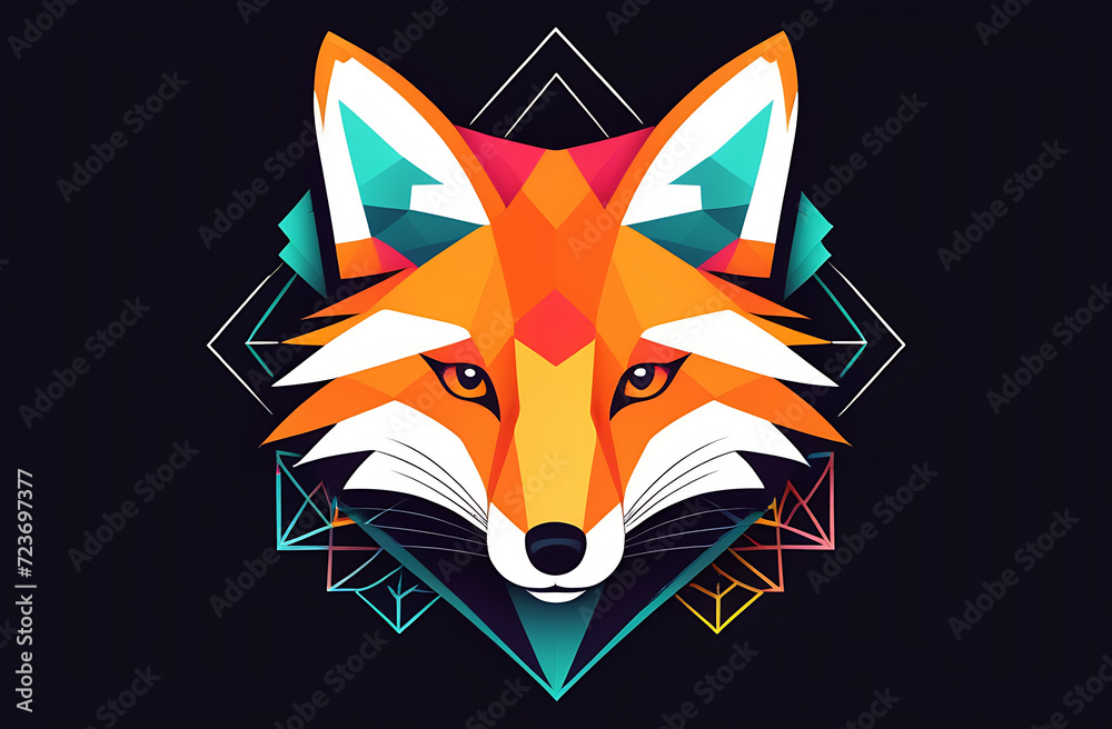 Obraz premium fox head graphic style, multi-colored on a black background