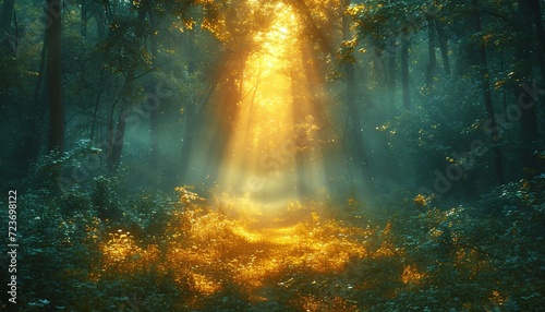 Golden Sunlight in the Forest: A Glorious Glimpse of Nature's Beauty Generative AI © BIPUL