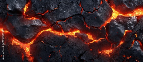 Lava magma melted crack of hot rock volcano with fire burn explosion ground texture. Generated AI