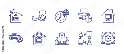 Work line icon set. Editable stroke. Vector illustration. Containing working at home, working hours, work from home, work in progress, work, working together. © Huticon