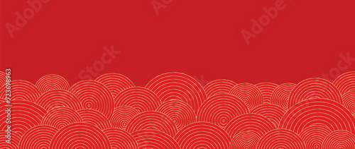 Happy Chinese new year backdrop vector. Wallpaper design with gold chinese pattern on red background. Modern luxury oriental illustration for cover, banner, website, decor, border, frame.