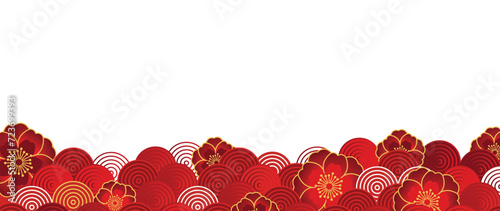 Happy Chinese new year backdrop vector. Wallpaper design with flower, chinese pattern on white background. Modern luxury oriental illustration for cover, banner, website, decor, border, frame.