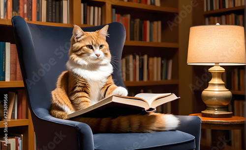 Wallpaper Mural A cute cat reading a book. Generative AI Torontodigital.ca