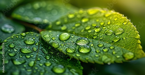 Raindrops on Leaves: A Refreshing Sight for a Summer Afternoon Generative AI