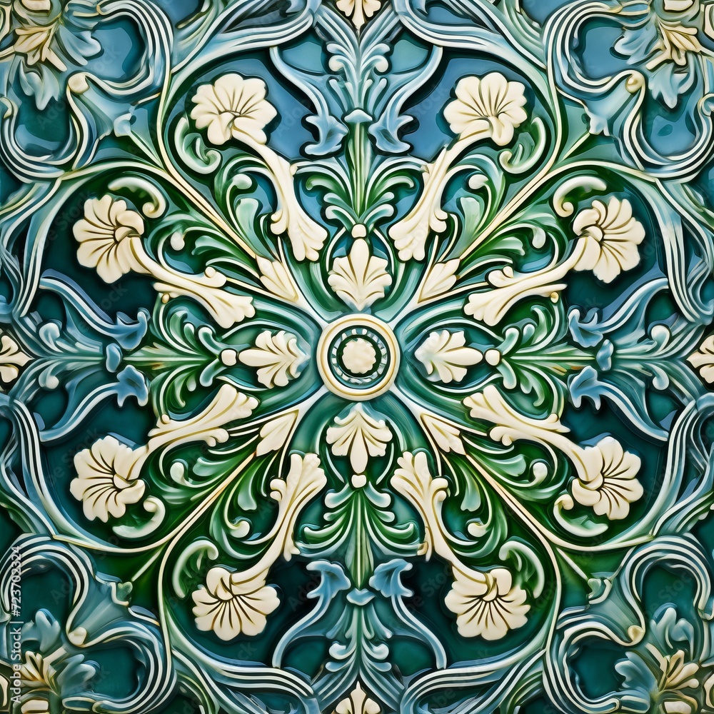Pattern of azulejos green tiles Pattern of azulejos green tiles