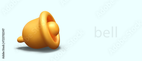 Realistic golden bell is lying on its side. Pause, break, rest. Model with metallic sheen