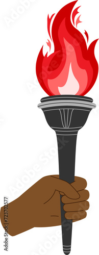 The hand holds the torch