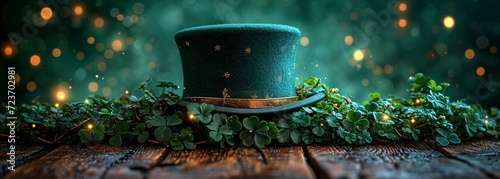 St. Patrick's Day Celebration: A Green Hat with Shamrocks and Clover Leaves Generative AI photo