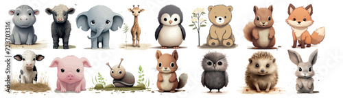 Adorable Collection of Illustrated Baby Animals: From a Cute Hippo to a Fluffy Bunny, Perfect for Children’s Books and Educational Content © Zaleman