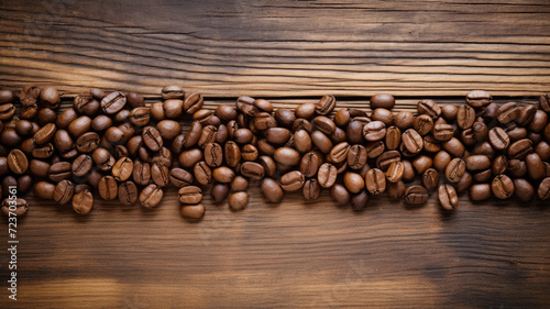 Top-View Coffee Beans on Rustic Table
