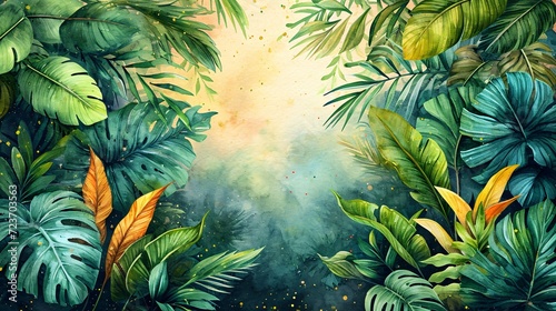 A Tropical Paradise  A Colorful Watercolor Painting of a Jungle Scene Generative AI