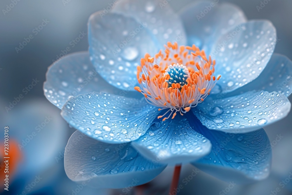 Flower Power: A Blue Flower Blooms in the Rain Generative AI Flower Power: A Blue Flower Blooms in the Rain Generative AI