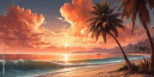 The serenity of a sunset on a tropical beach. Masterpiece art