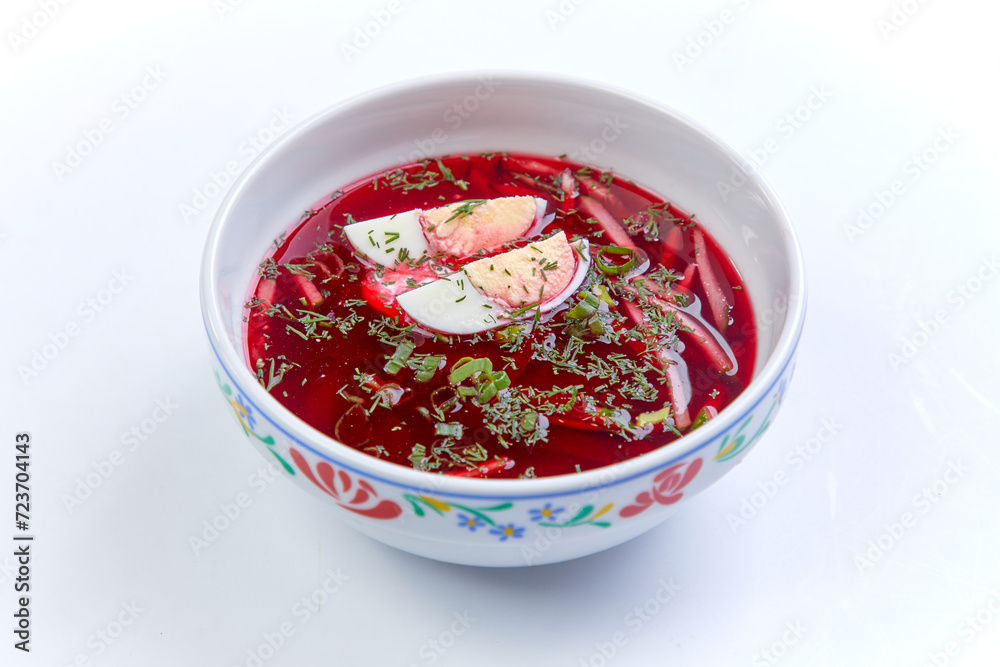 cold beetroot soup on the white background cold beetroot soup on the white background